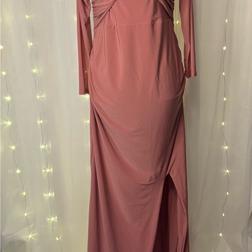 Dusty Rose Long Sleeve Maxi Dress with Side Slit